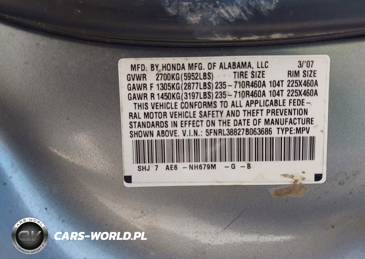 2007 Honda Odyssey Touring VIN:5FNRL38827B063686 - 9