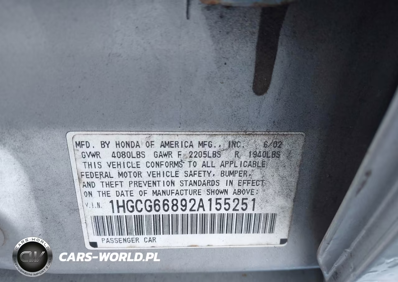 2002 Honda Accord 2.3 Ex-2.3 Se VIN:1HGCG66892A155251 - 9