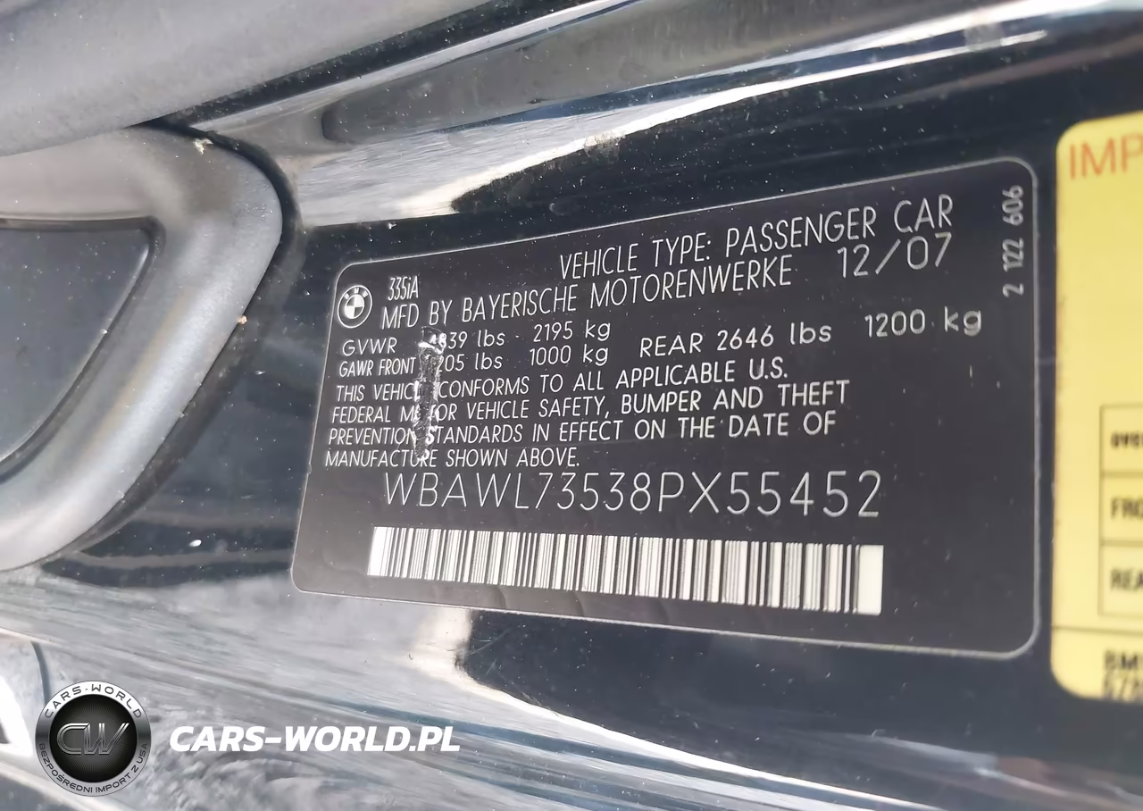 2008 BMW 335I VIN:WBAWL73538PX55452 - 9