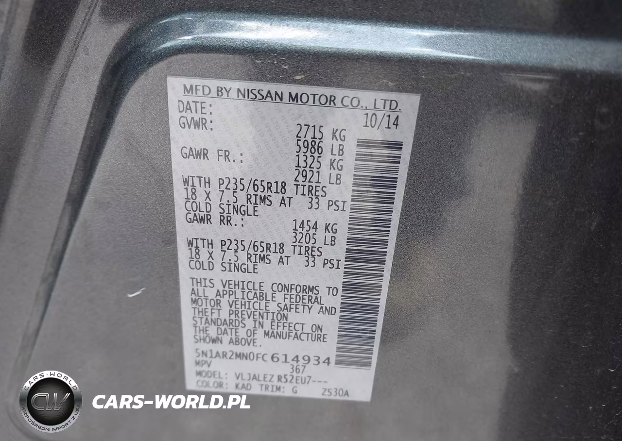 2015 Nissan Pathfinder Sv VIN:5N1AR2MN0FC614934 - 9
