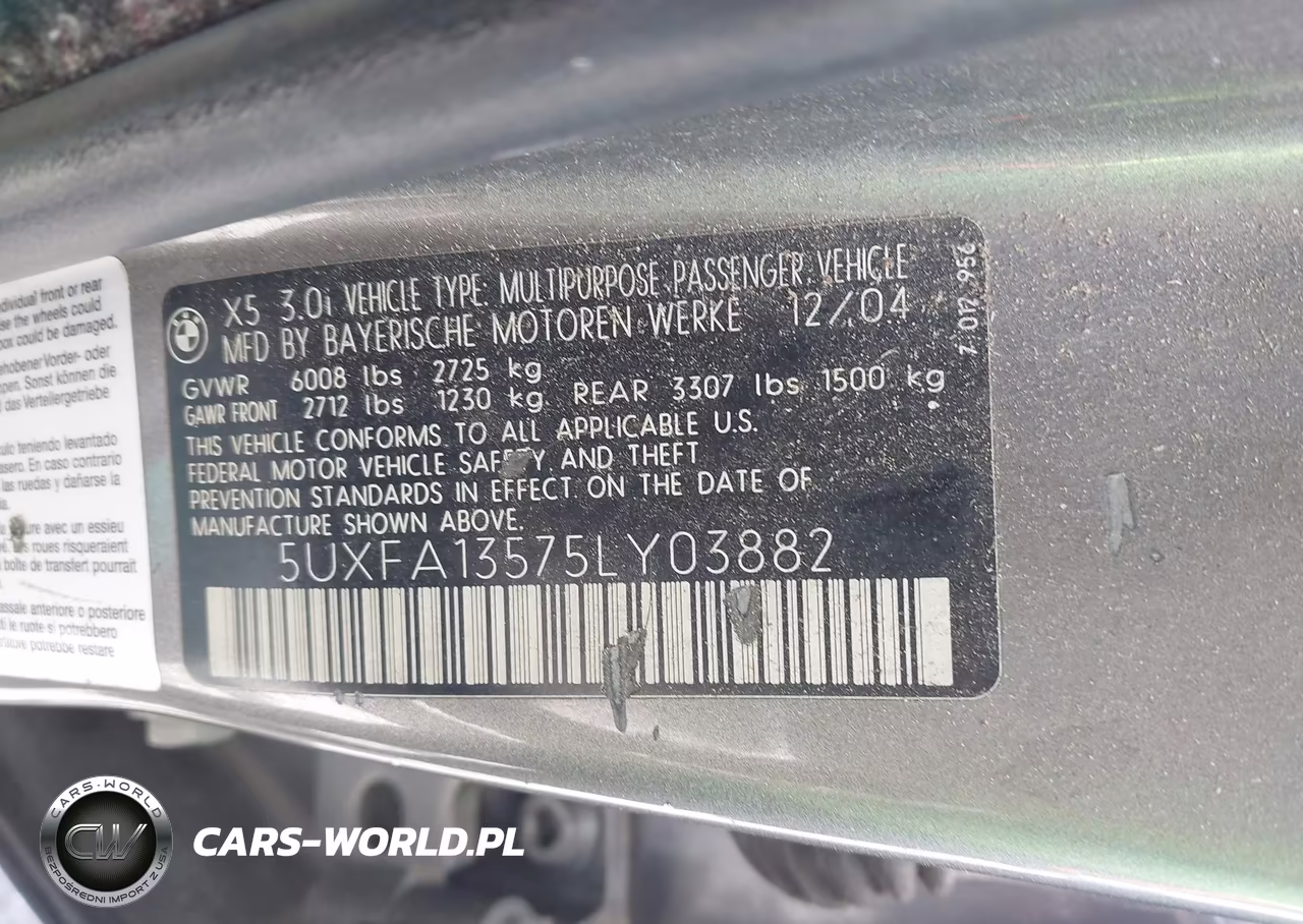 2005 BMW X5 3.0I VIN:5UXFA13575LY03882 - 9