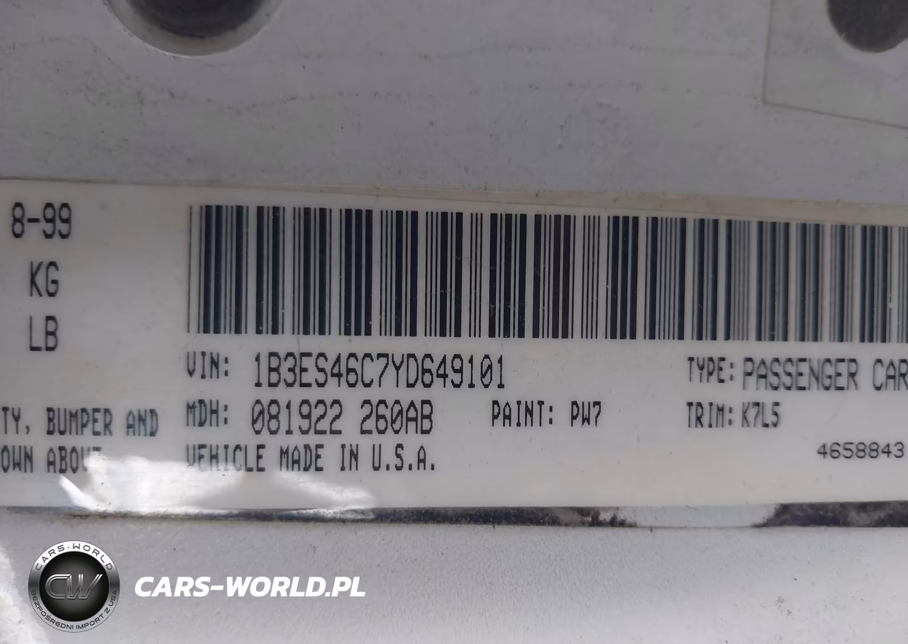 2000 Dodge Neon Highline VIN:1B3ES46C7YD649101 - 9