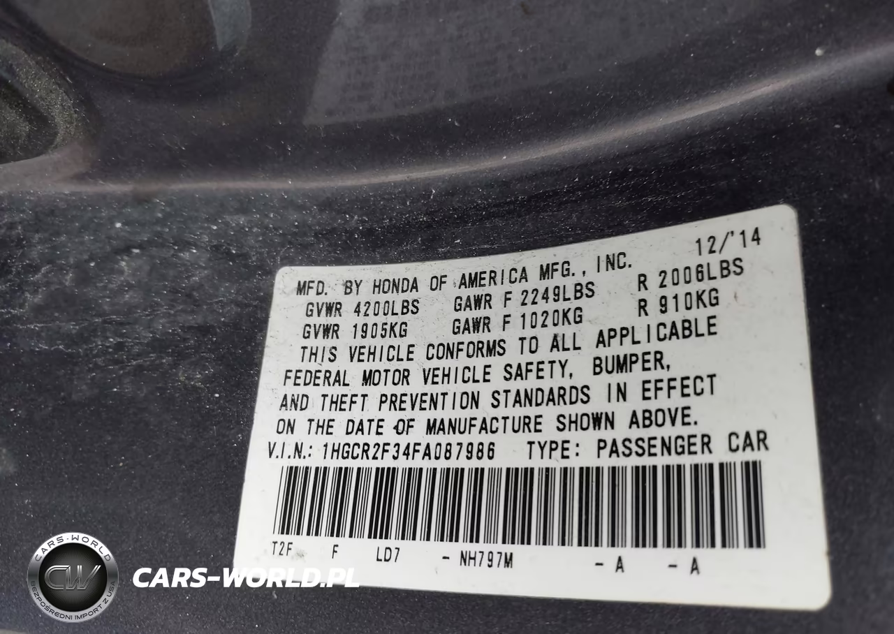 2015 Honda Accord Lx VIN:1HGCR2F34FA087986 - 9