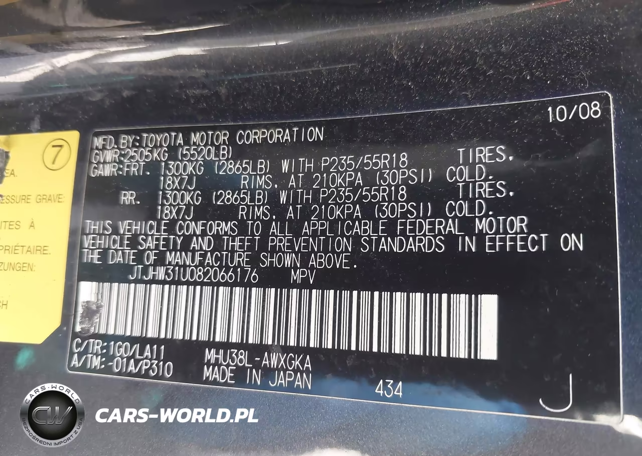2008 Lexus Rx 400H VIN:JTJHW31U082066176 - 9