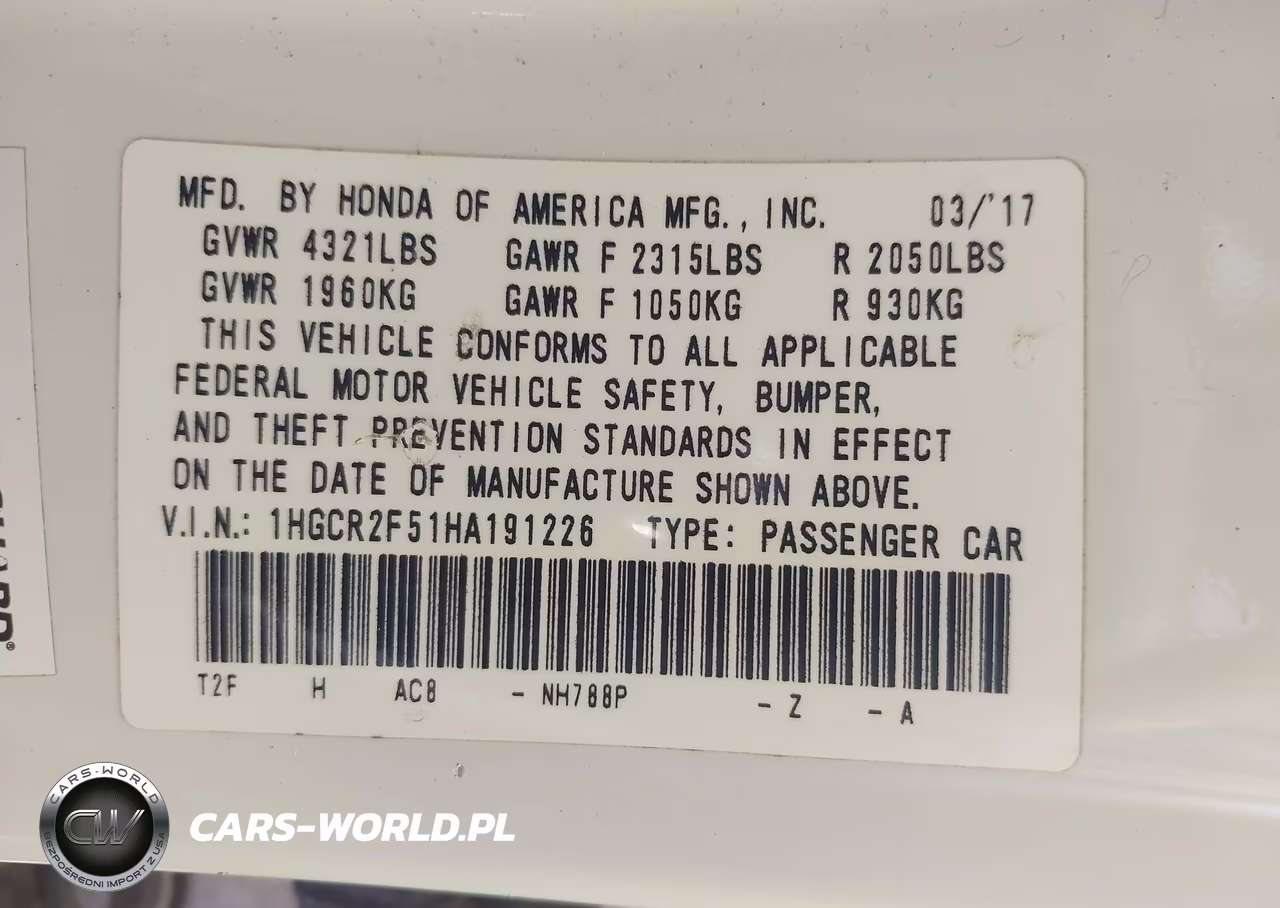 2017 Honda Accord Sport VIN:1HGCR2F51HA191226 - 9