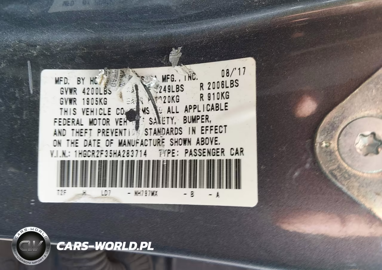 2017 Honda Accord Lx VIN:1HGCR2F35HA283714 - 9