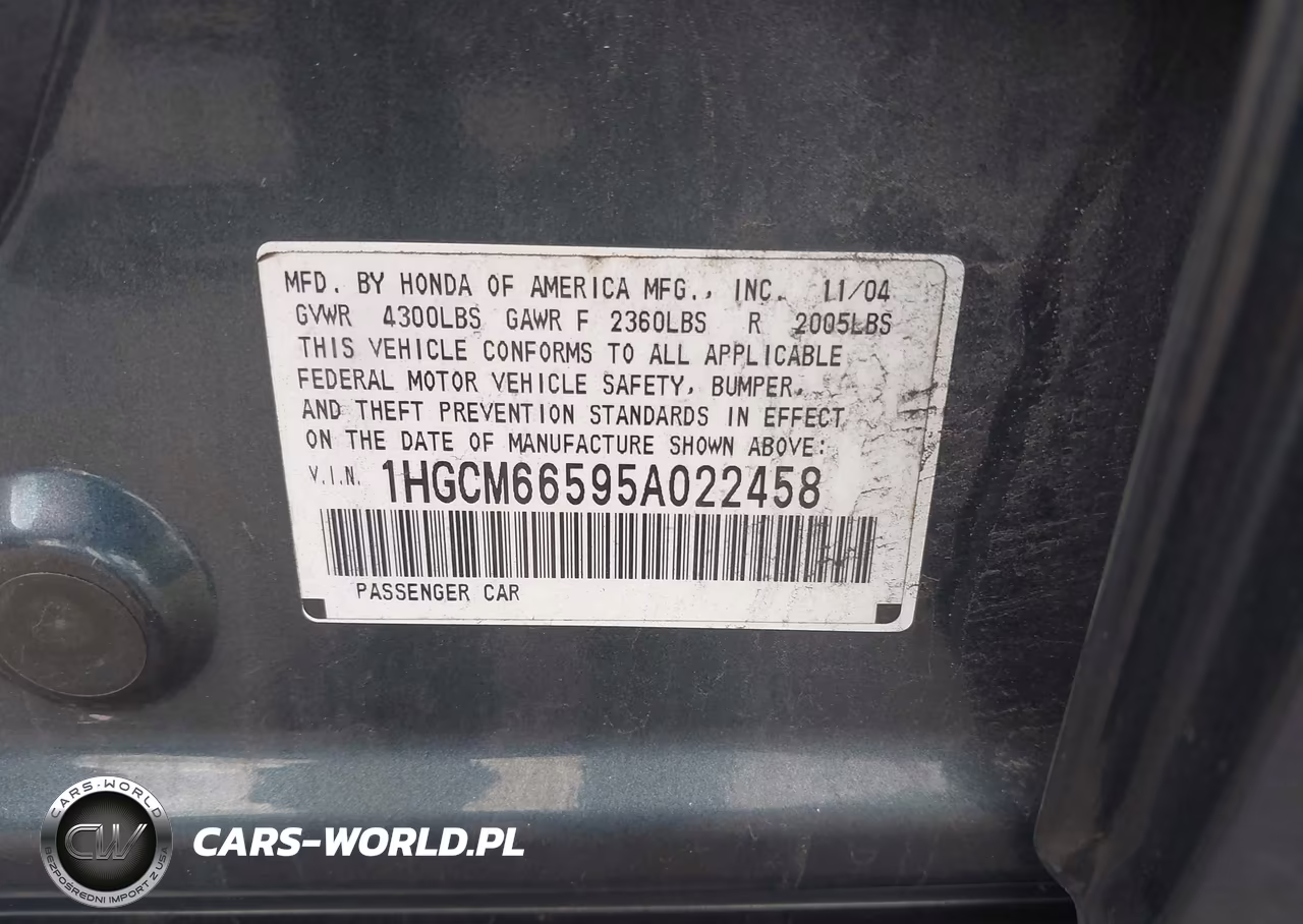 2005 Honda Accord 3.0 Ex VIN:1HGCM66595A022458 - 9
