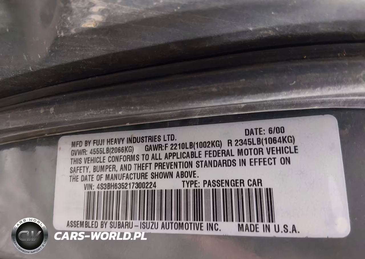 2001 Subaru Legacy L VIN:4S3BH635217300224 - 9