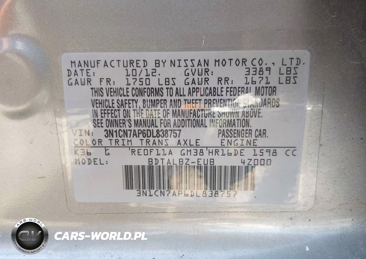 2013 Nissan Versa 1.6 Sv VIN:3N1CN7AP6DL838757 - 9