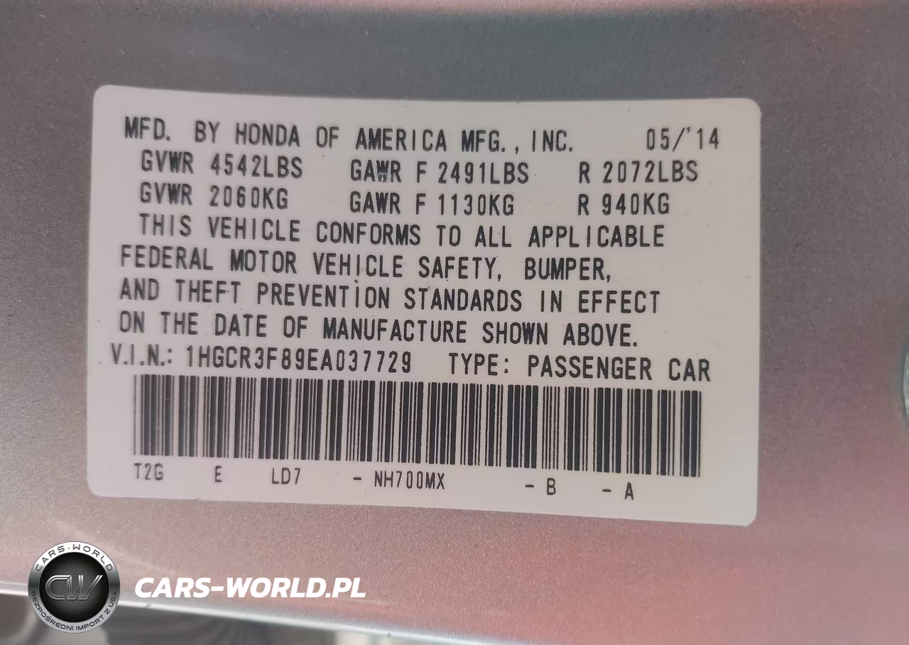 2014 Honda Accord Ex-L V-6 VIN:1HGCR3F89EA037729 - 9