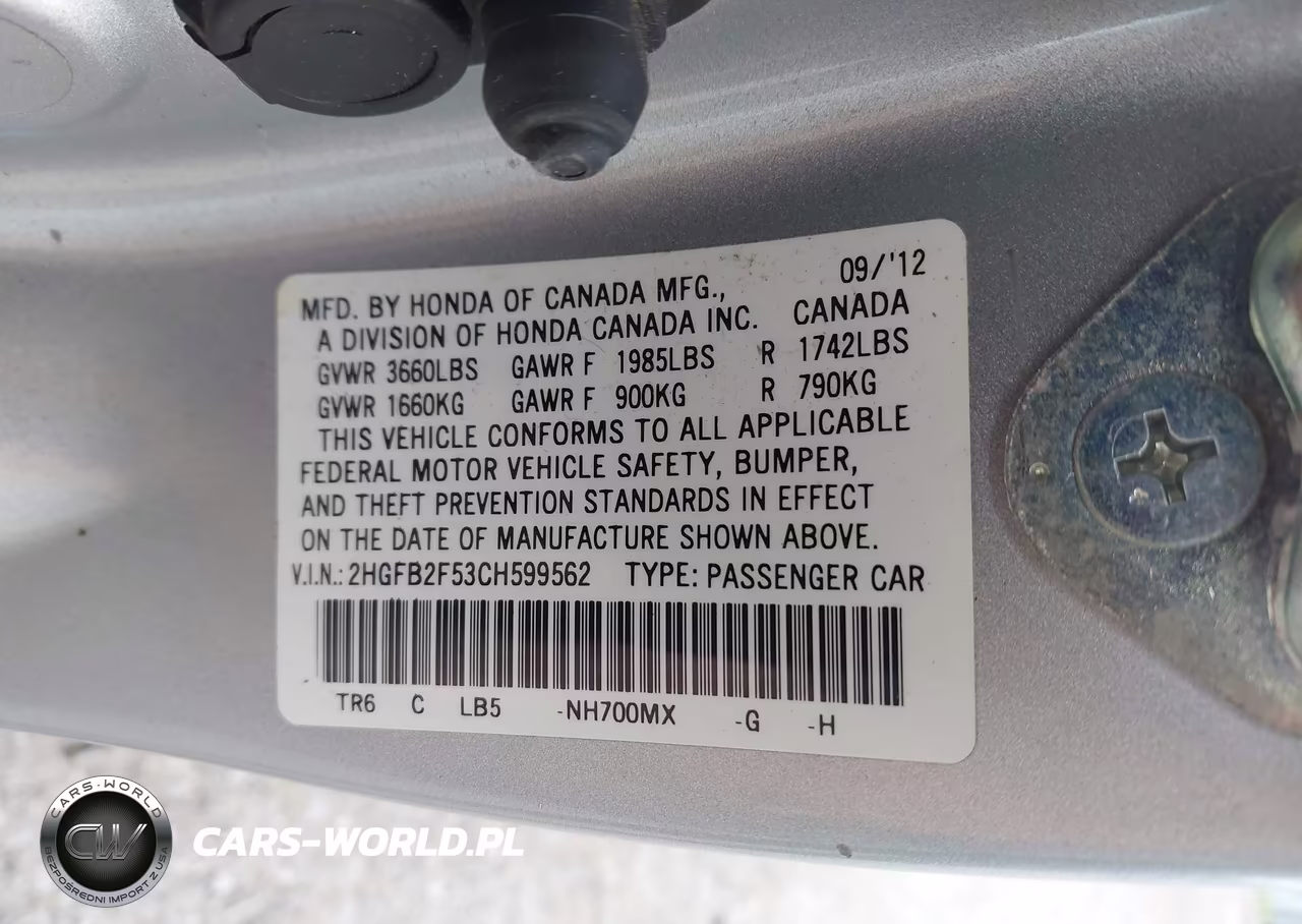 2012 Honda Civic Lx VIN:2HGFB2F53CH599562 - 9