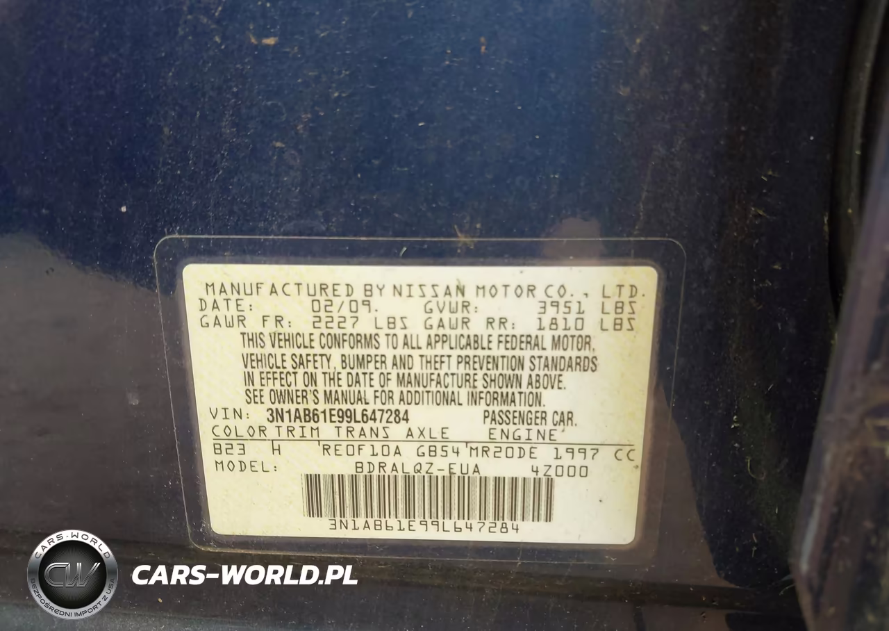 2009 Nissan Sentra 2.0 VIN:3N1AB61E99L647284 - 9