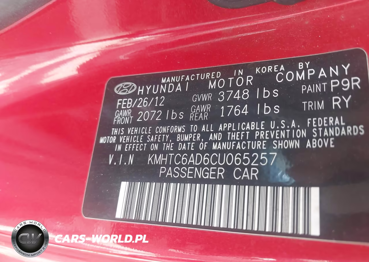 2012 Hyundai Veloster Base W-Red-Black VIN:KMHTC6AD6CU065257 - 9