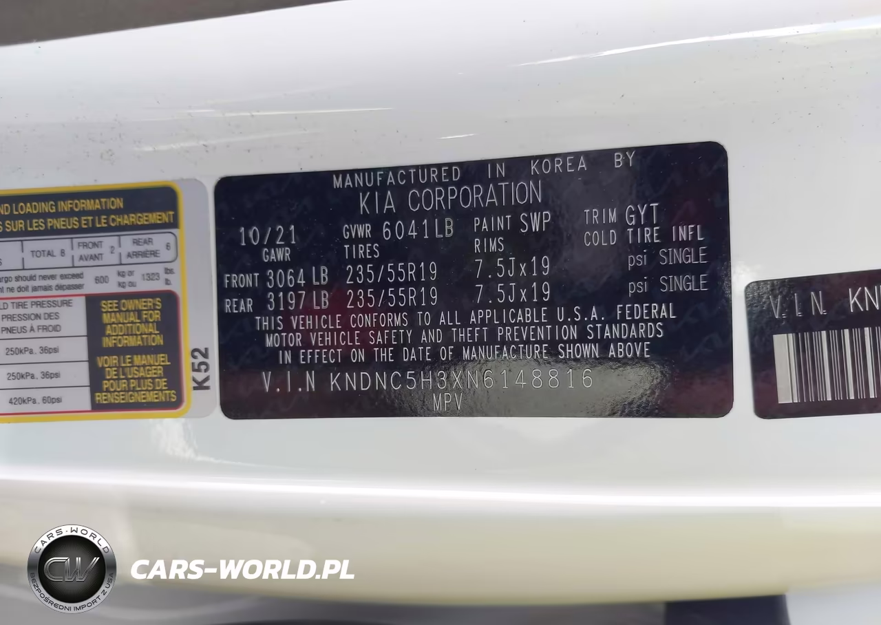 2022 Kia Carnival Mpv Ex VIN:KNDNC5H3XN6148816 - 9