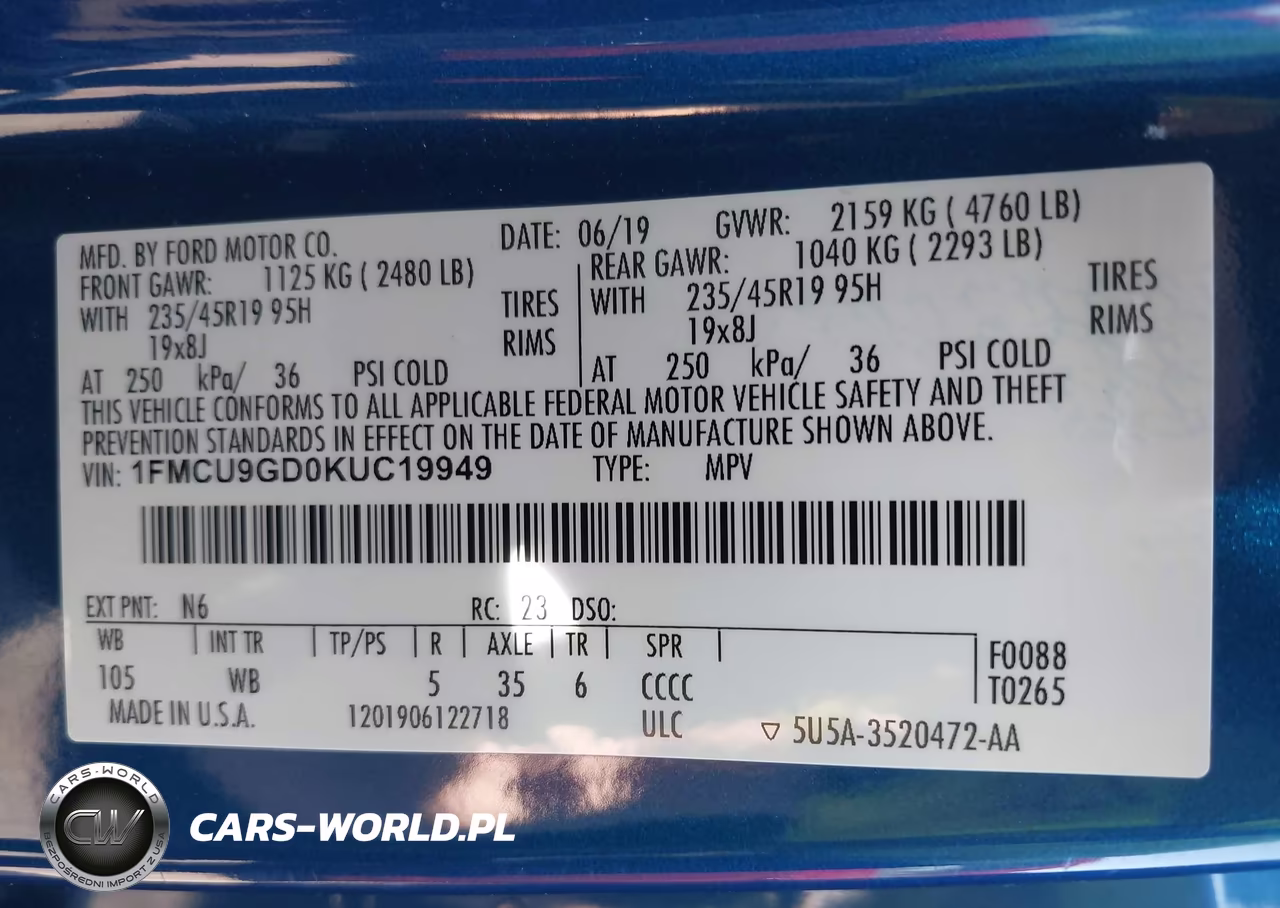 2019 Ford Escape Se VIN:1FMCU9GD0KUC19949 - 9