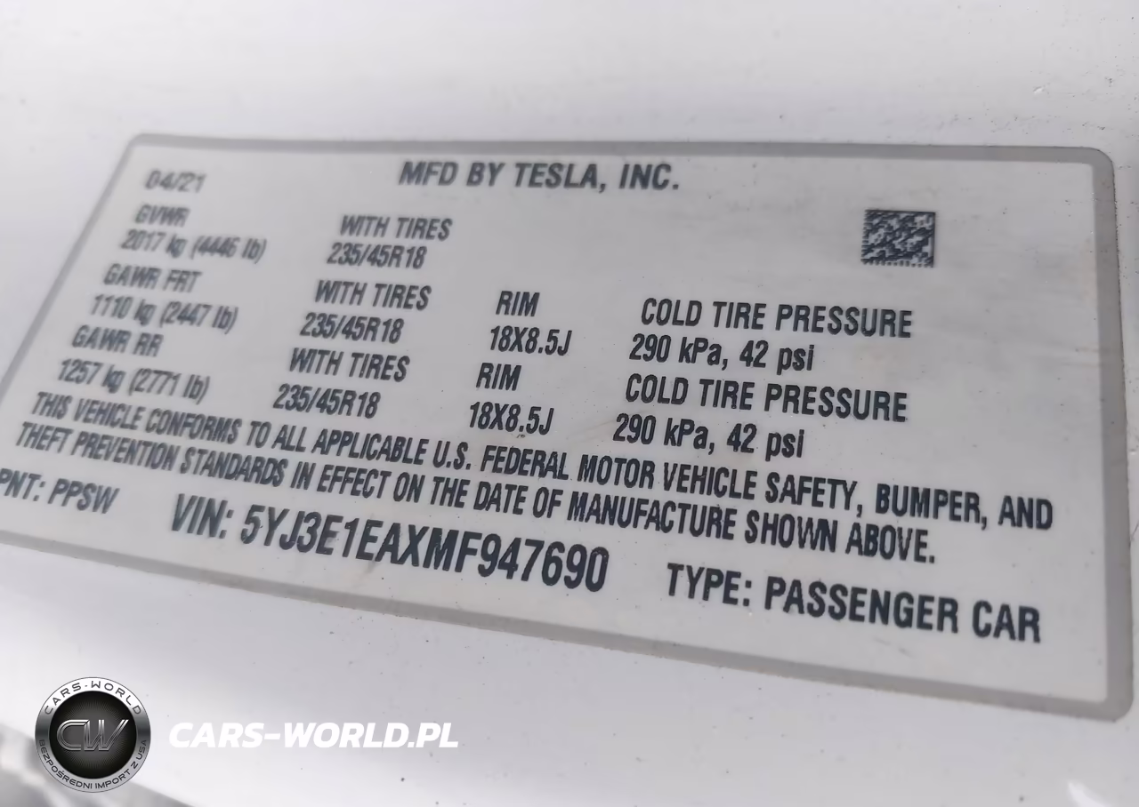 2021 Tesla Model 3 Standard Range Plus Rear-Wheel Drive VIN:5YJ3E1EAXMF947690 - 8