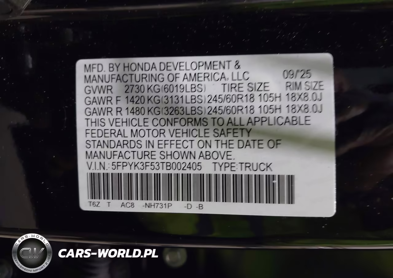 2026 Honda Ridgeline Rtl VIN:5FPYK3F53TB002405 - 9