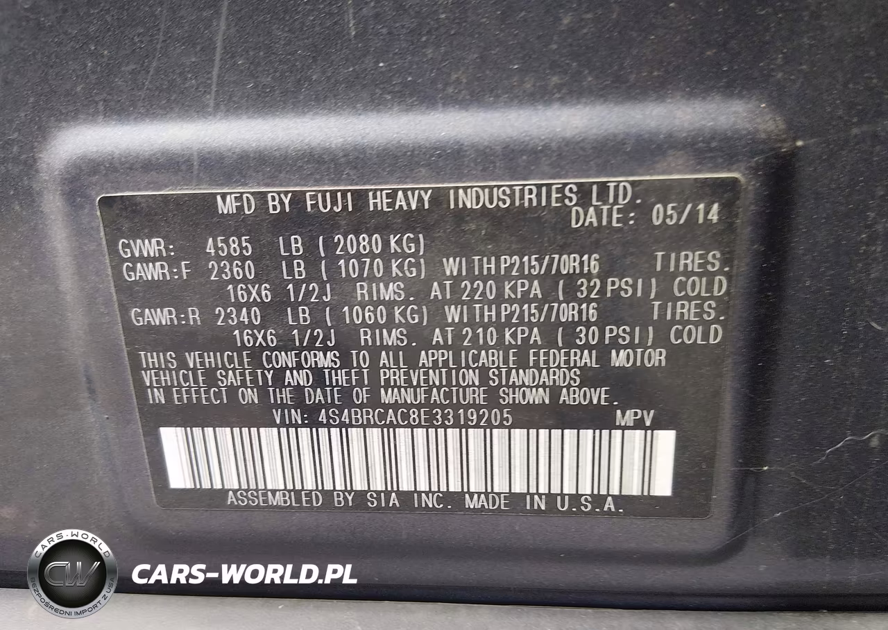 2014 Subaru Outback 2.5I VIN:4S4BRCAC8E3319205 - 9