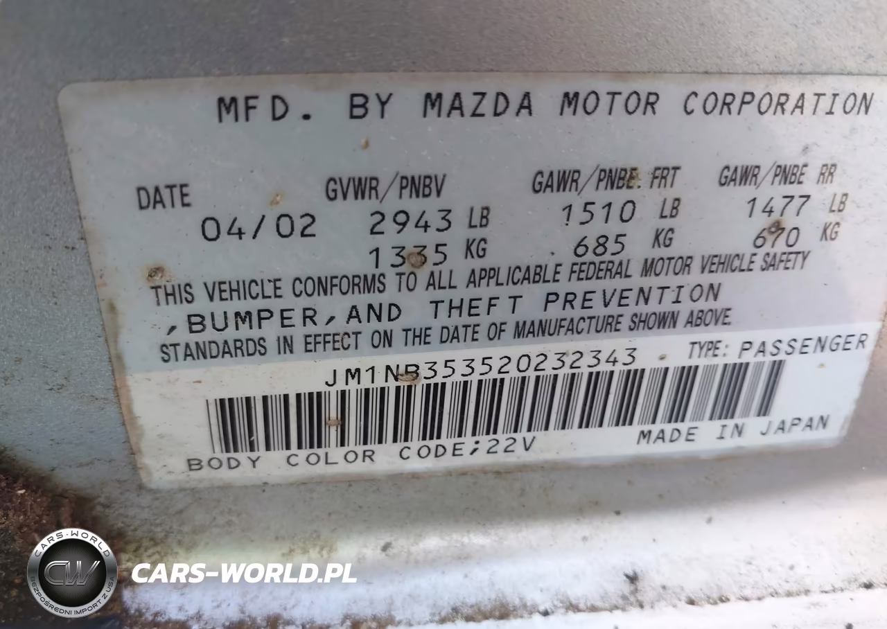 2002 Mazda Mx-5 Miata Cloth-Ls-Se VIN:JM1NB353520232343 - 9