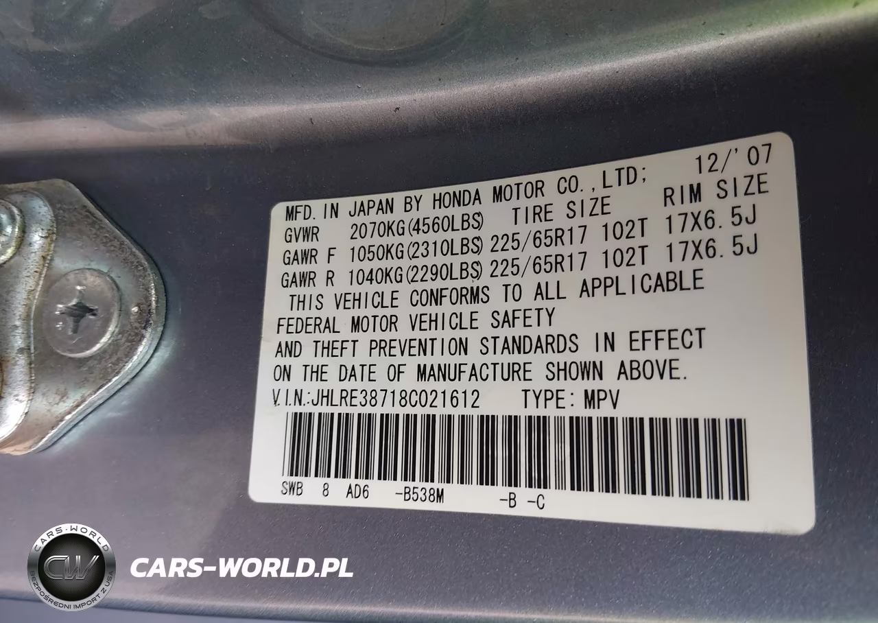 2008 Honda Cr-V Ex-L VIN:JHLRE38718C021612 - 9