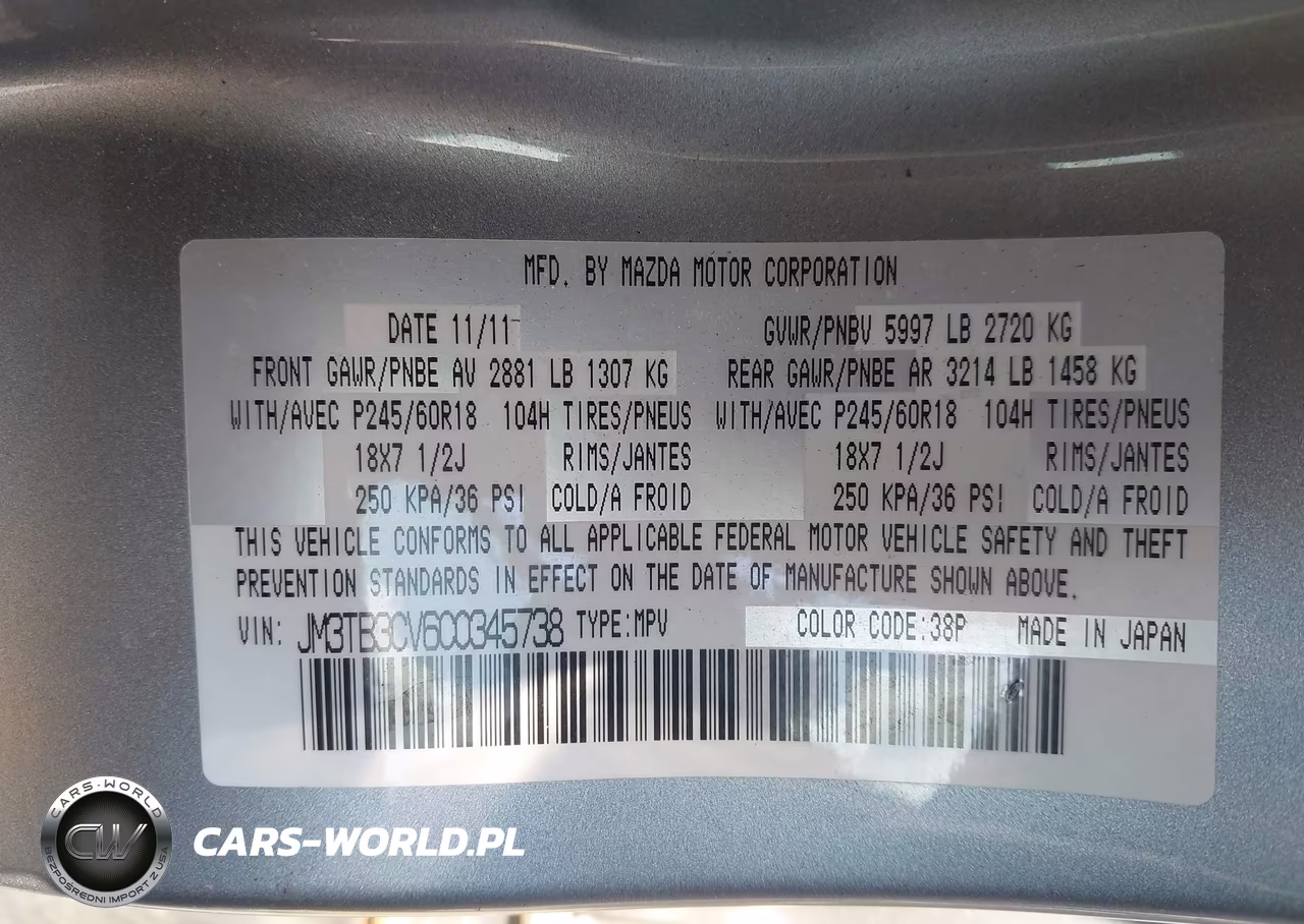 2012 Mazda Cx-9 Touring VIN:JM3TB3CV6C0345738 - 9