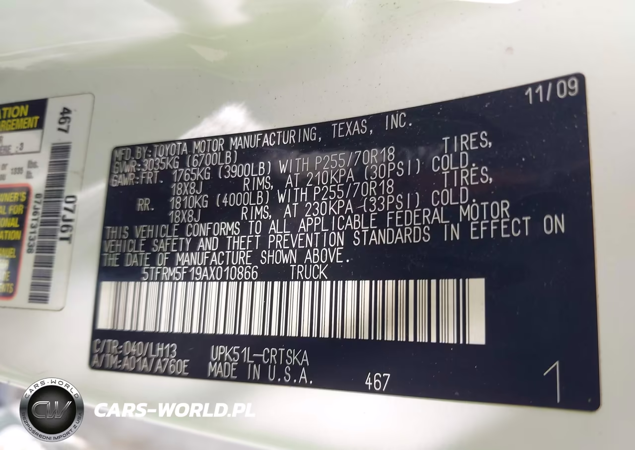 2010 Toyota Tundra Grade 4.6L V8 VIN:5TFRM5F19AX010866 - 9