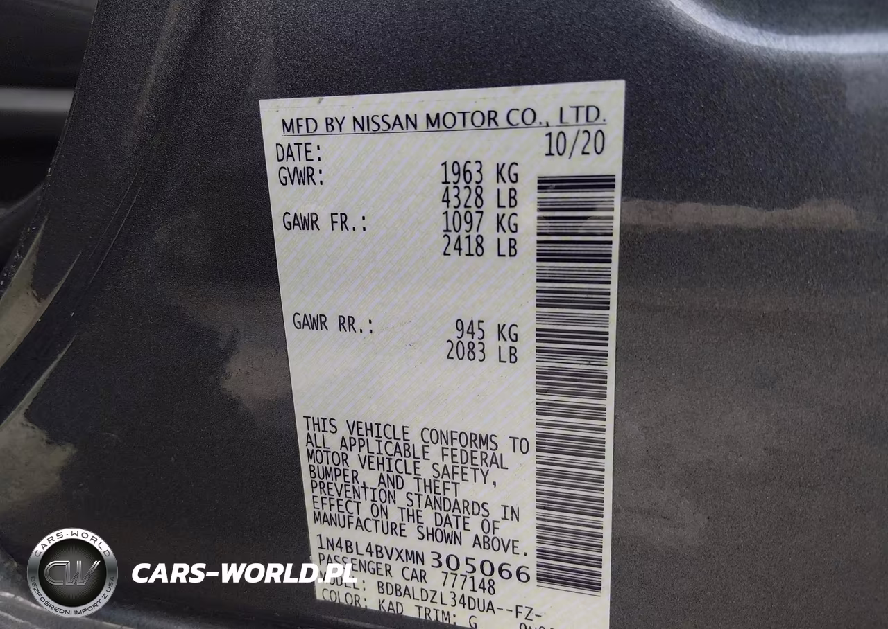 2021 Nissan Altima S Fwd VIN:1N4BL4BVXMN305066 - 9