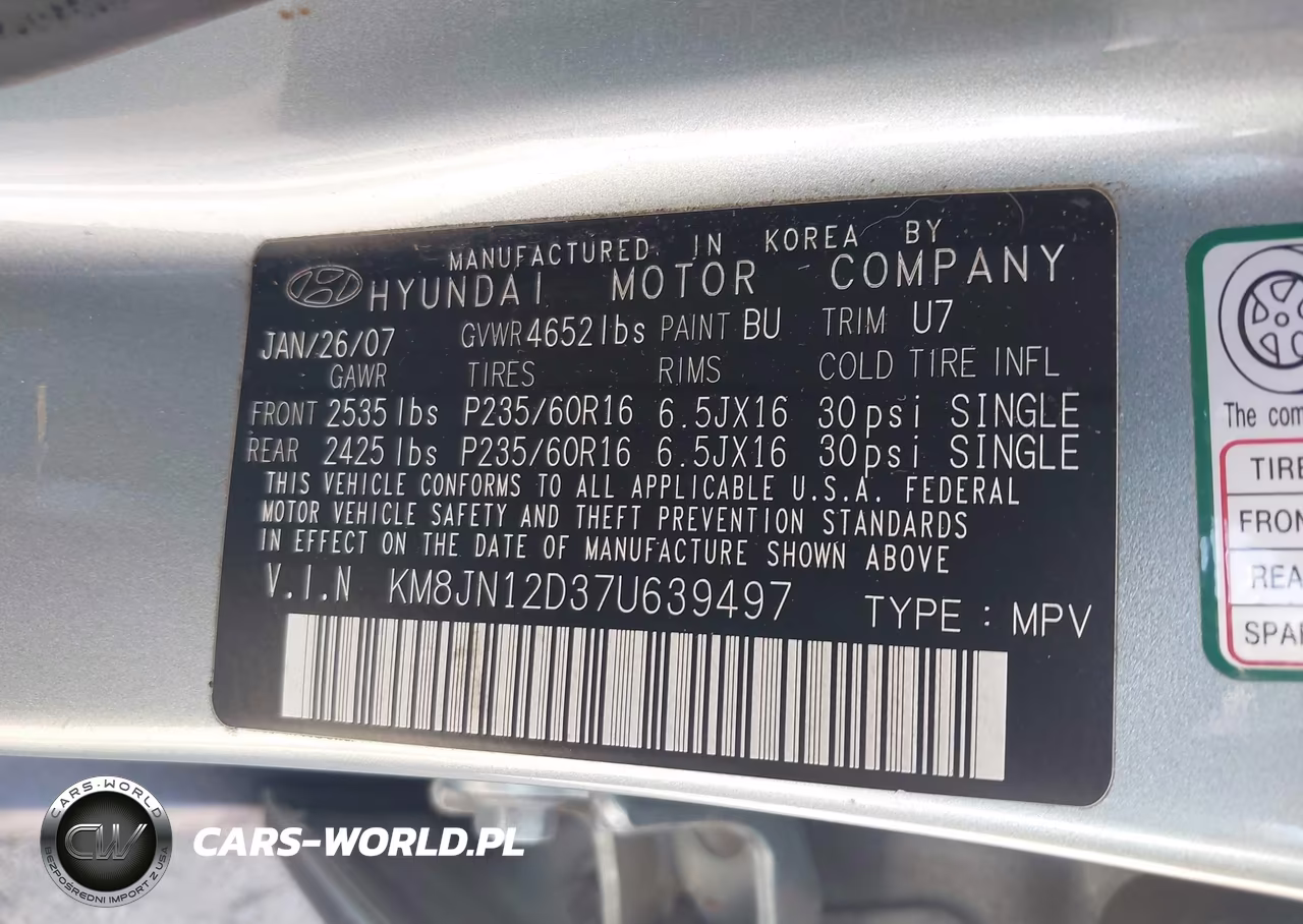2007 Hyundai Tucson Limited-Se VIN:KM8JN12D37U639497 - 9