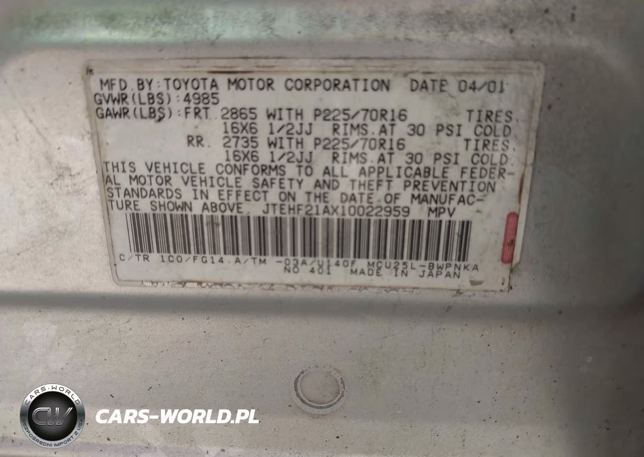 2001 Toyota Highlander V6 VIN:JTEHF21AX10022959 - 9