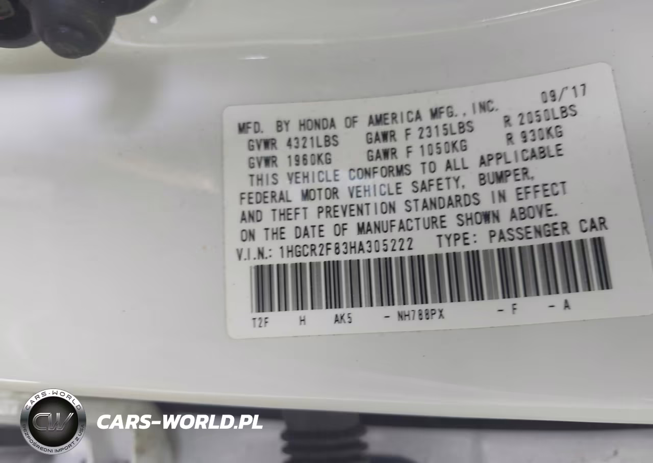 2017 Honda Accord Ex-L VIN:1HGCR2F83HA305222 - 9