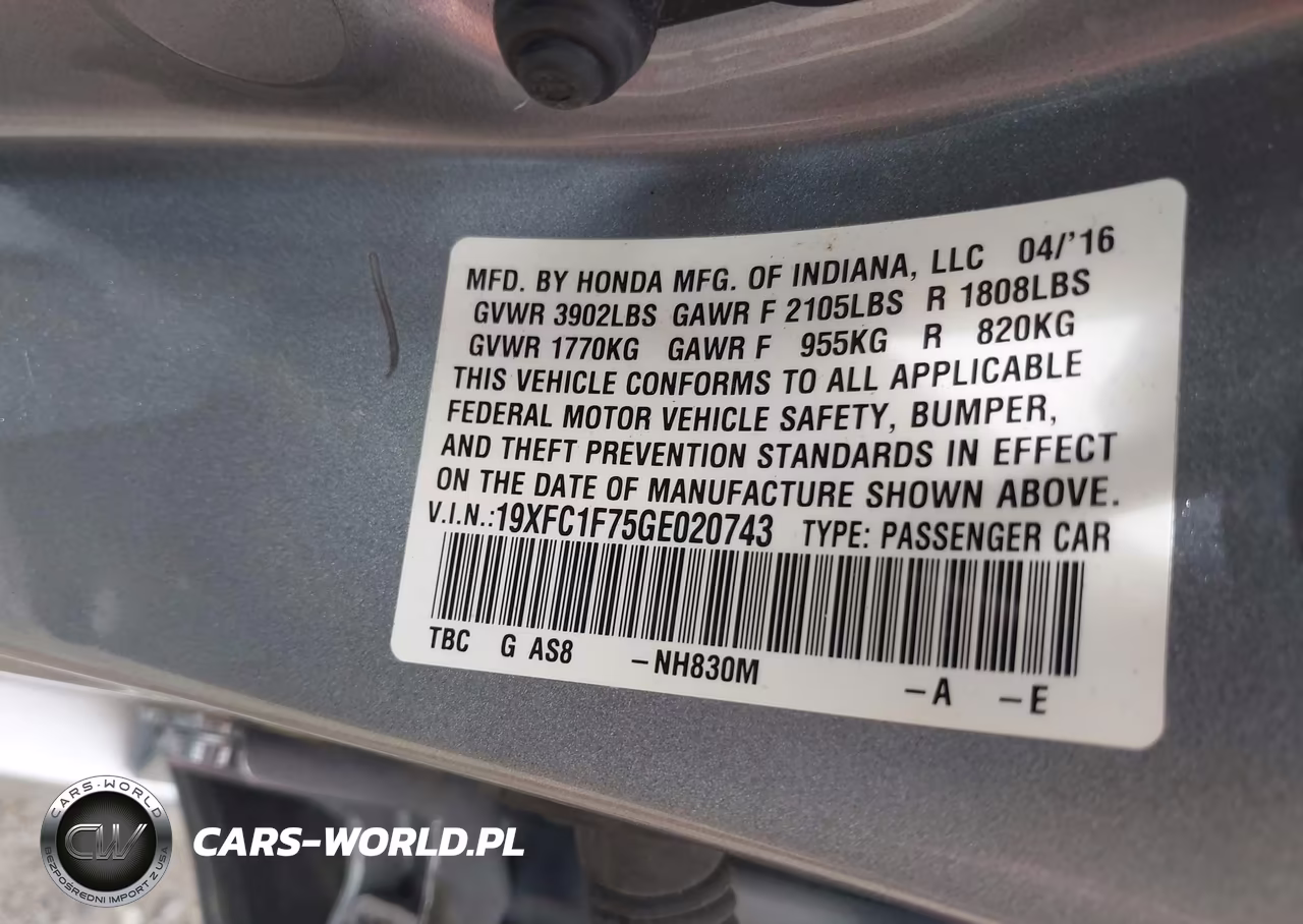 2016 Honda Civic Ex-L VIN:19XFC1F75GE020743 - 9