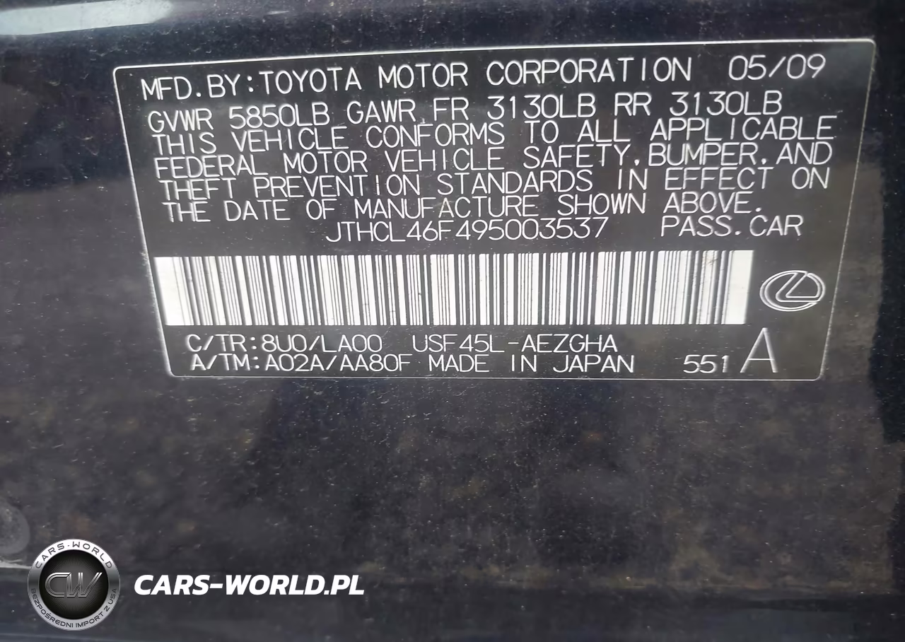2009 Lexus Ls 460 VIN:JTHCL46F495003537 - 9