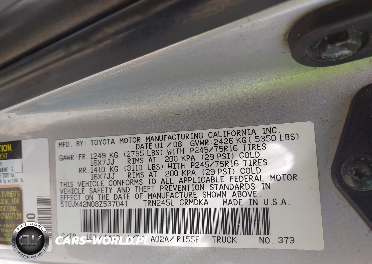 2008 Toyota Tacoma VIN:5TEUX42N08Z537041 - 9