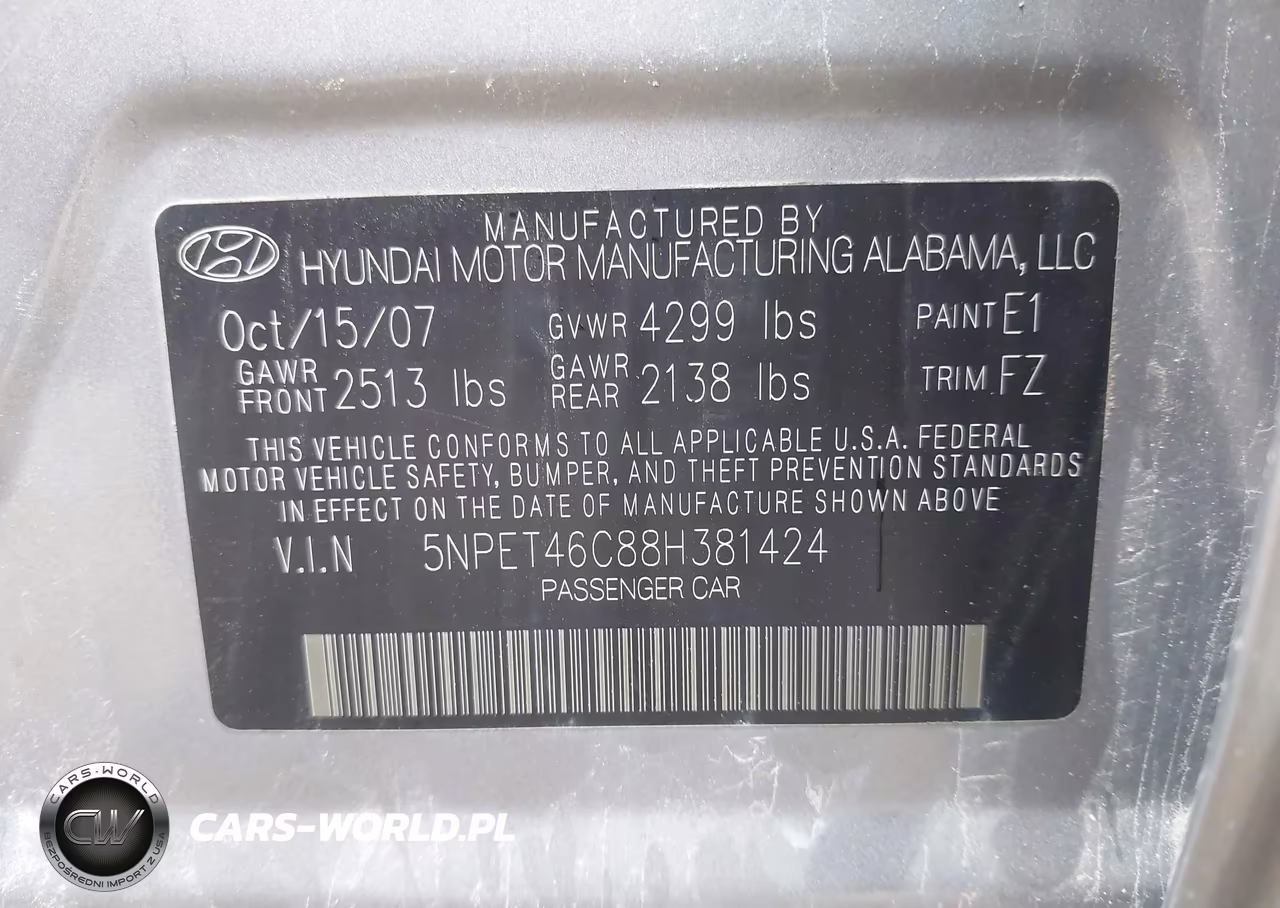 2008 Hyundai Sonata Gls VIN:5NPET46C88H381424 - 9