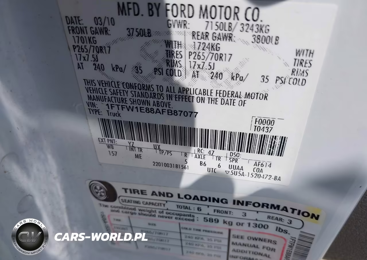 2010 Ford F-150 Xlt VIN:1FTFW1E88AFB87077 - 9