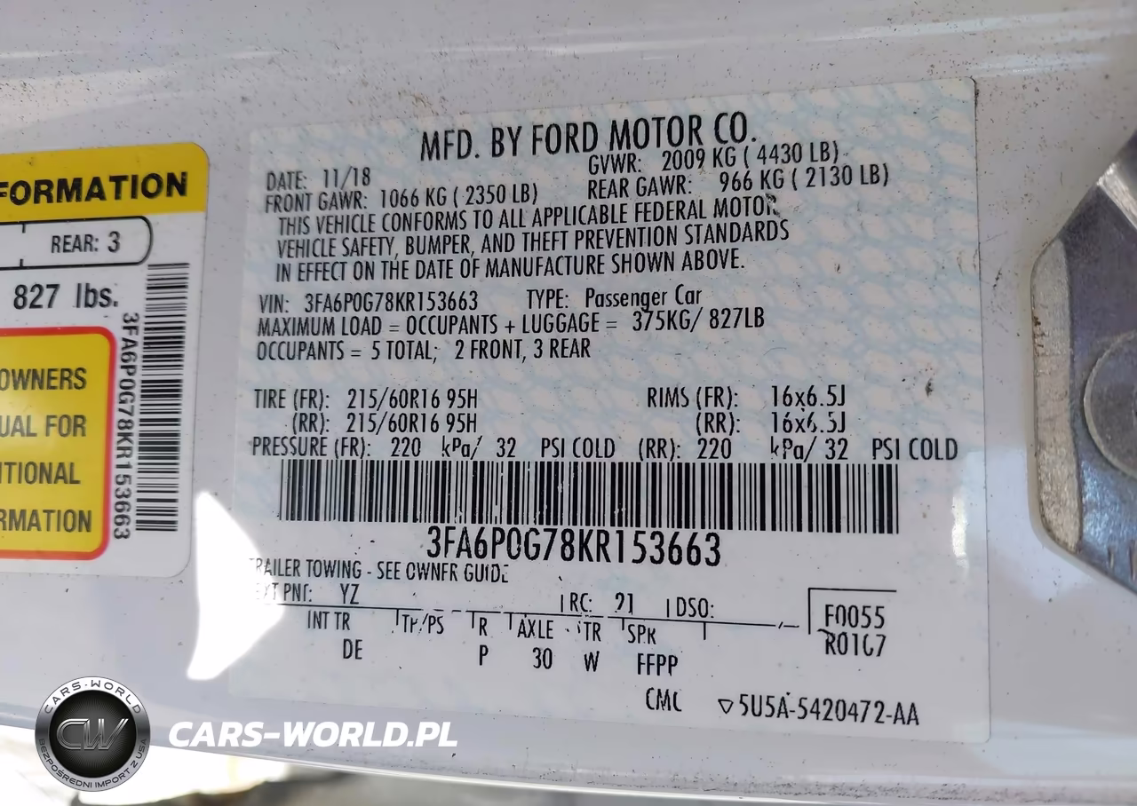 2019 Ford Fusion S VIN:3FA6P0G78KR153663 - 9