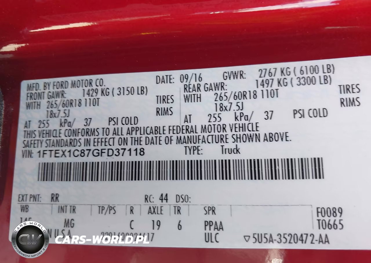 2016 Ford F-150 Xlt VIN:1FTEX1C87GFD37118 - 9
