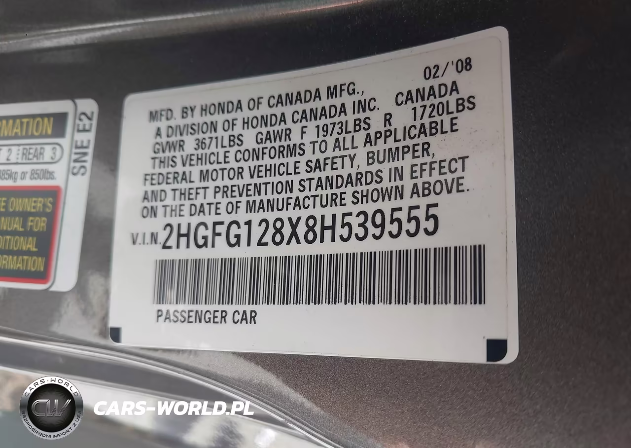 2008 Honda Civic Ex VIN:2HGFG128X8H539555 - 9