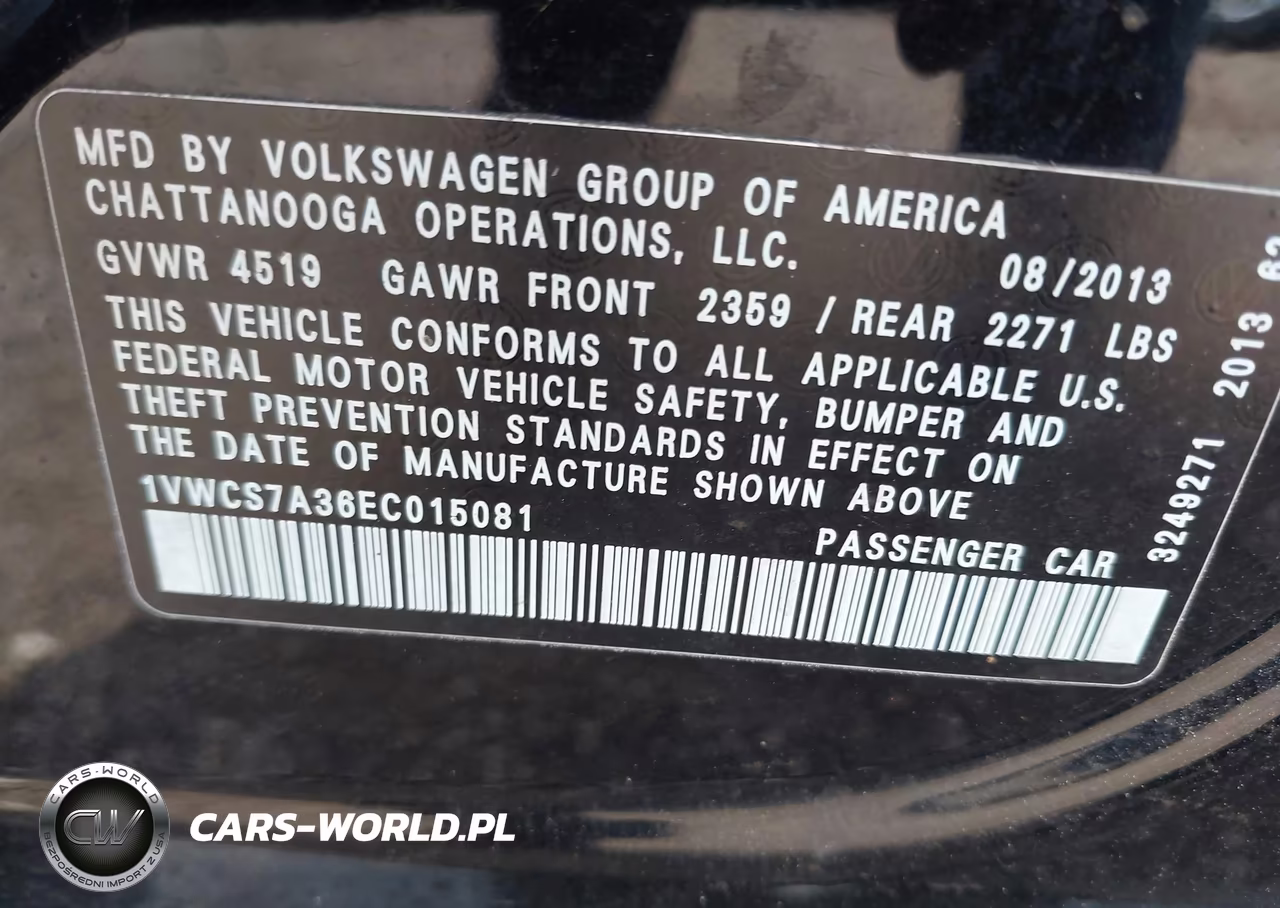 2014 Volkswagen Passat 1.8T Sel Premium VIN:1VWCS7A36EC015081 - 9