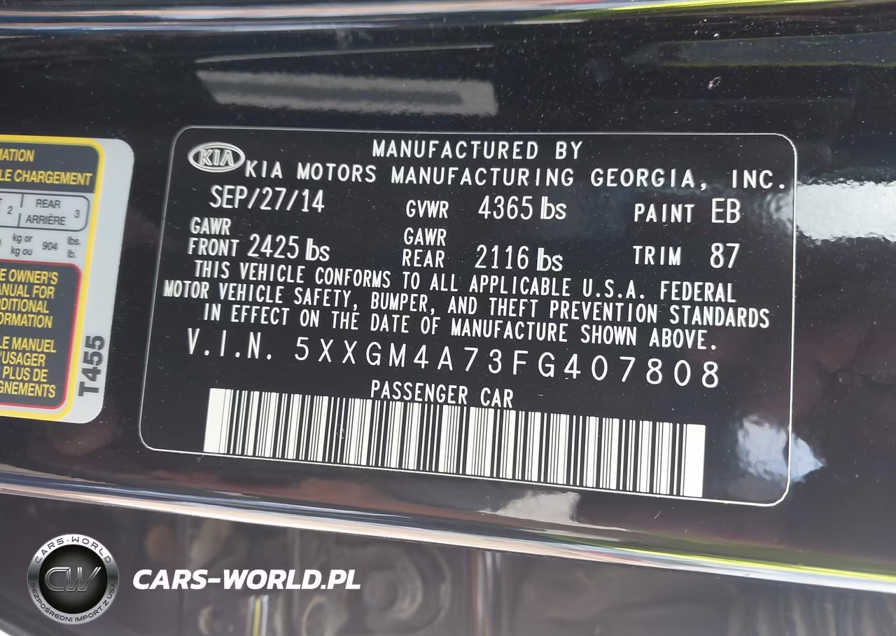 2015 Kia Optima Lx VIN:5XXGM4A73FG407808 - 9
