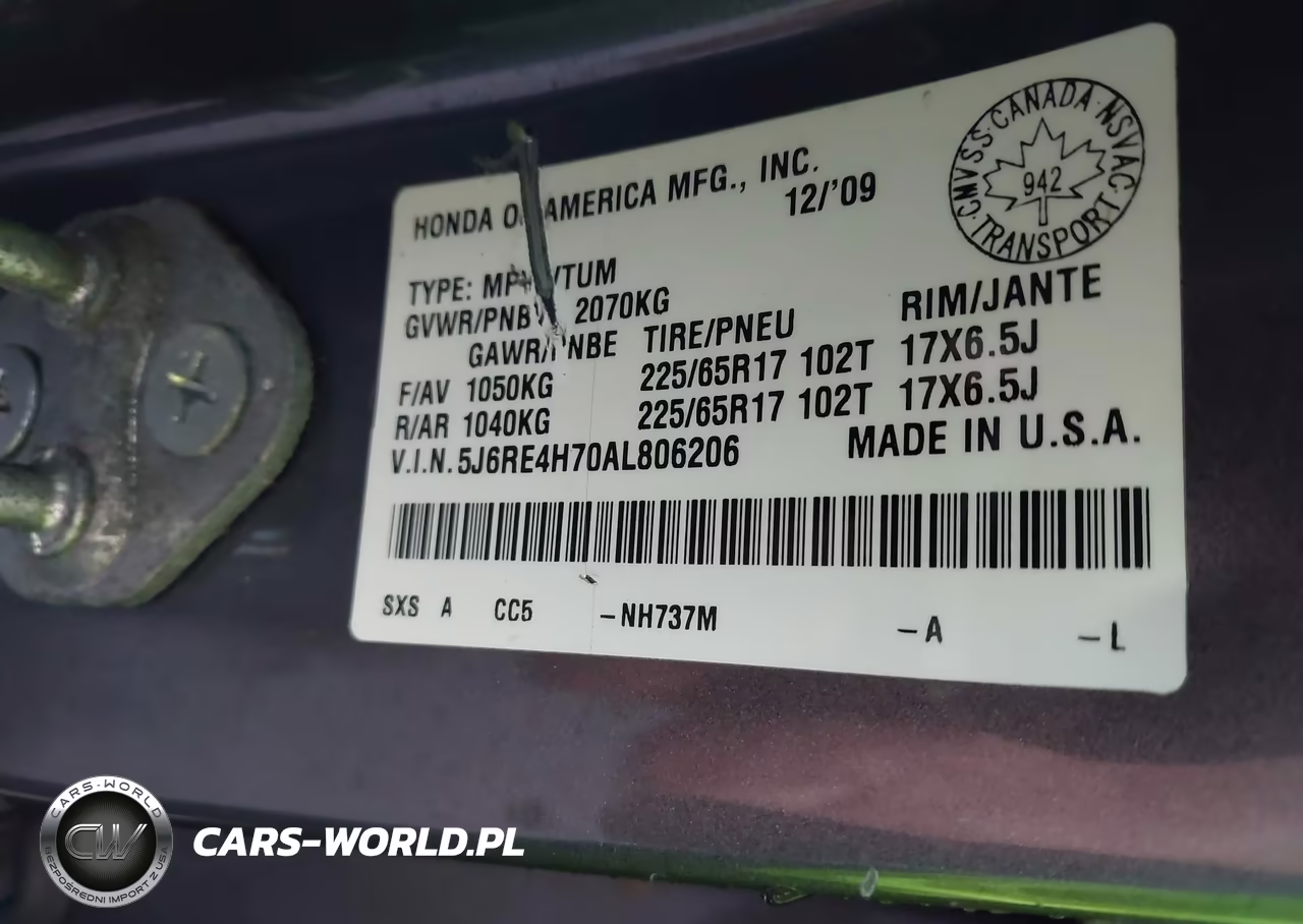 2010 Honda Cr-V Ex-L VIN:5J6RE4H70AL806206 - 9