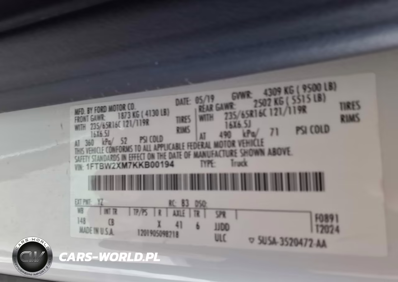 2019 Ford Transit-350 VIN:1FTBW2XM7KKB00194 - 9