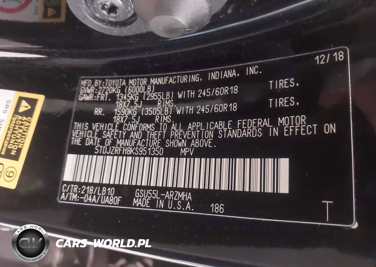 2019 Toyota Highlander Xle VIN:5TDJZRFH8KS951350 - 9