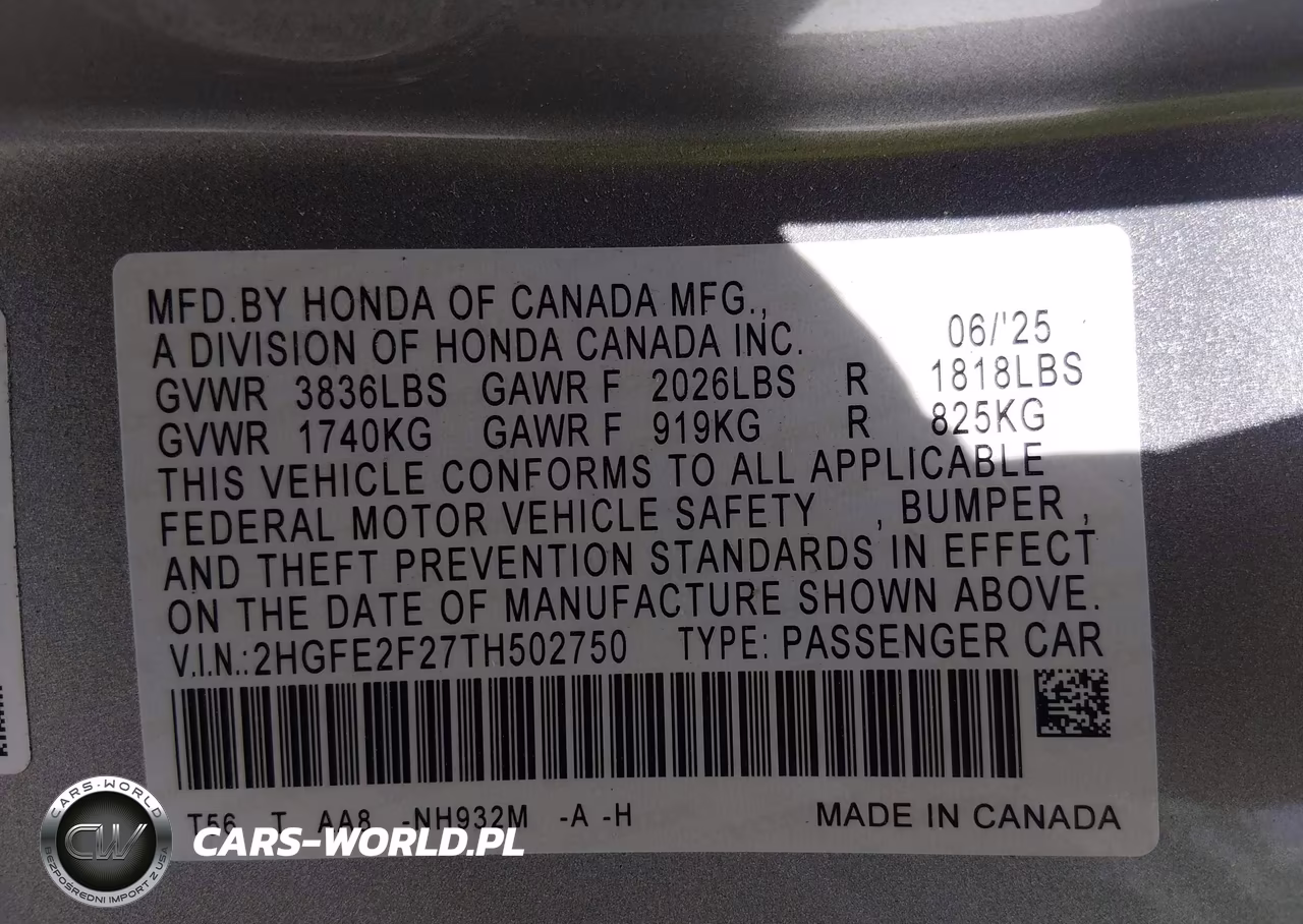 2026 Honda Civic Lx VIN:2HGFE2F27TH502750 - 9