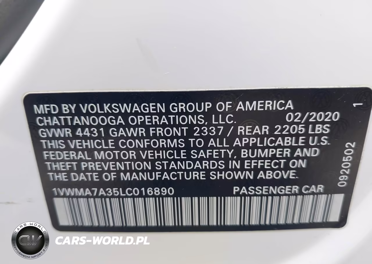 2020 Volkswagen Passat 2.0T R-Line VIN:1VWMA7A35LC016890 - 9