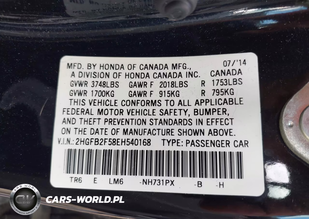 2014 Honda Civic Lx VIN:2HGFB2F58EH540168 - 9