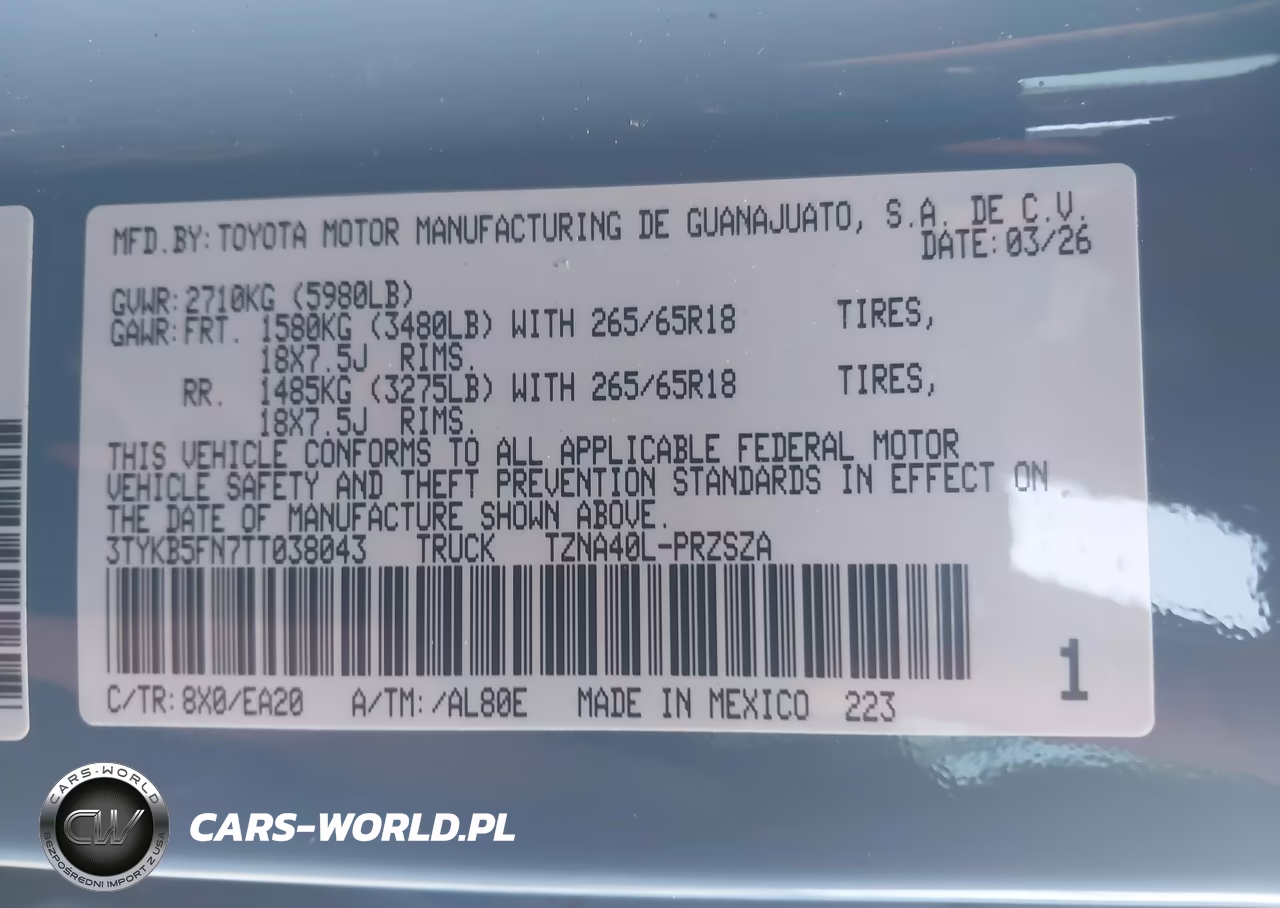 2026 Toyota Tacoma Trd Sport VIN:3TYKB5FN7TT038043 - 9