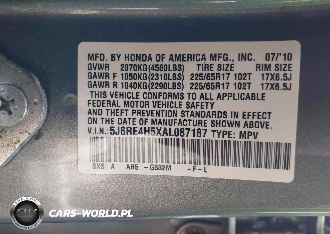 2010 Honda Cr-V Ex VIN:5J6RE4H5XAL087187 - 9