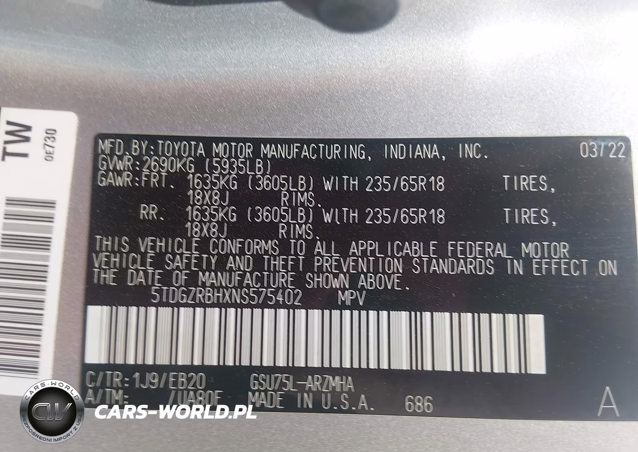 2022 Toyota Highlander Xle VIN:5TDGZRBHXNS575402 - 9
