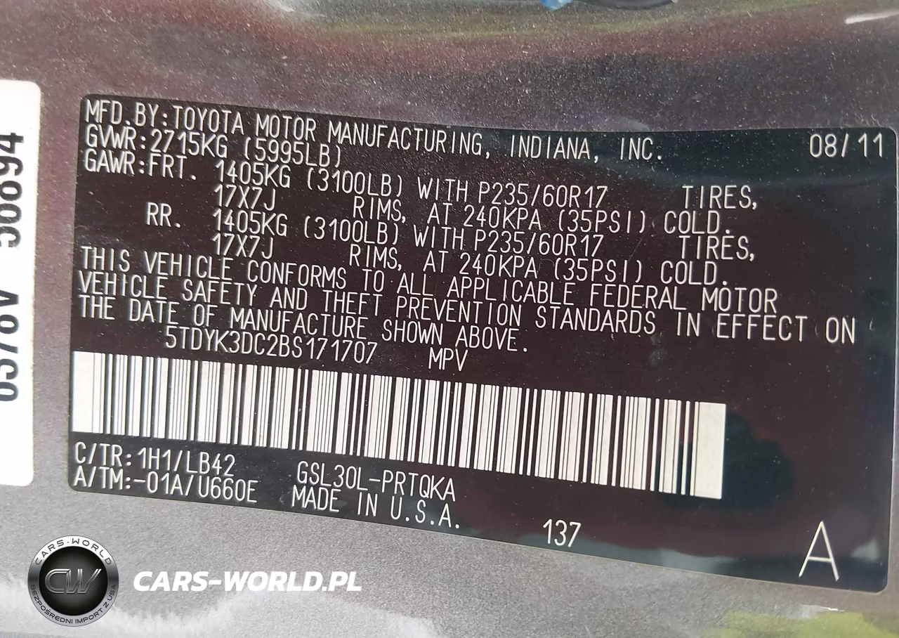 2011 Toyota Sienna Xle V6 VIN:5TDYK3DC2BS171707 - 9